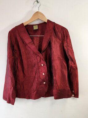 Vintage Maiwa Red Textured Silk Shirt Blouse Size Small